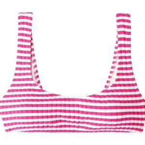 Solid & Striped Elle Ribbed Striped Bikini Top in Pink Stripe size medium
